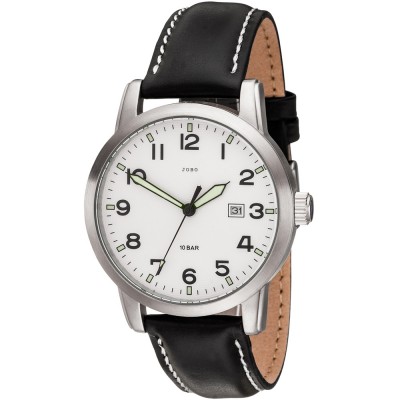 JOBO Herren Armbanduhr Quarz Analog Edelstahl Lederband schwarz Herrenuhr Datum