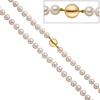 Perlenkette aus Akoya Perlen 45cm Schließe 925 Silber gold vergoldet matt