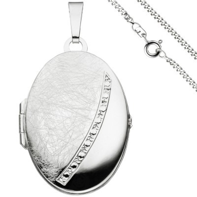 Medaillon oval Anhänger zum Öffnen für 2 Fotos 925 Silber mit Kette 60cm