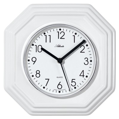 Küchenuhr Wanduhr Küche Quarz analog Keramik weiß achteckig
