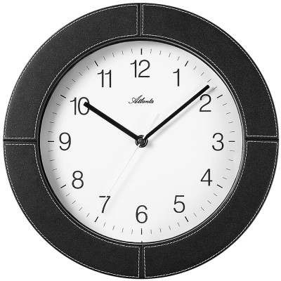 Wanduhr Quarz analog schwarz rund in Leder Optik leise ohne Ticken