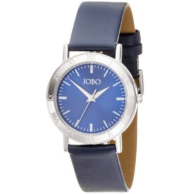 JOBO Herren Armbanduhr Quarz Analog Edelstahl Lederarmband blau