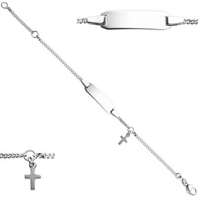 Schildband mit Kreuz 925 Sterling Silber 14cm Gravur ID Armband