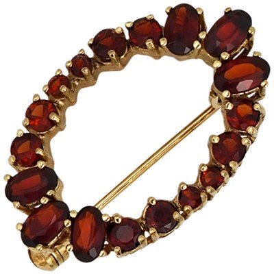 Brosche Granat 375 Gelbgold 18 Granate rot Goldbrosche Granatschmuck
