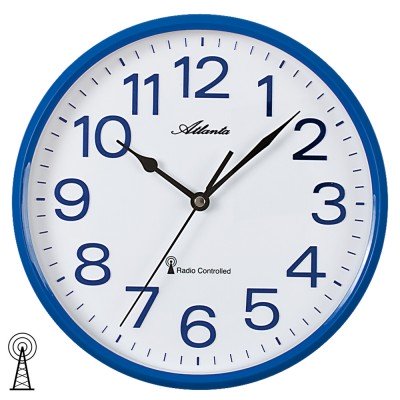 Funkwanduhr analog blau weiß rund