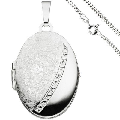 Medaillon oval Anhänger zum Öffnen für 2 Fotos 925 Silber mit Kette 60cm