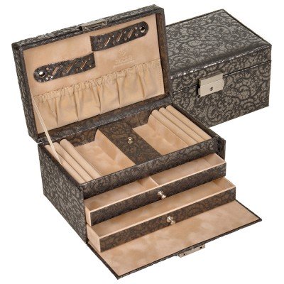 Sacher Schmuckkoffer Schmuckkasten TULLE anthrazit grau abschließbar Schubladen