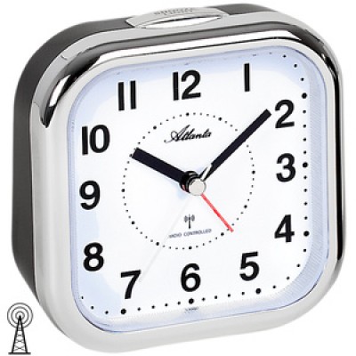 Wecker Funk Funkwecker analog schwarz silbern mit Licht Snooze