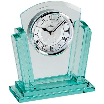 Stiluhr Tischuhr Quarz analog silbern Massives Glas