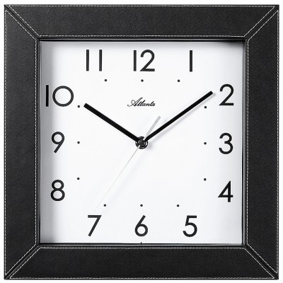 Wanduhr Quarz analog schwarz eckig in Leder Optik leise ohne Ticken