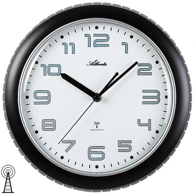 Funkwanduhr analog schwarz grau rund