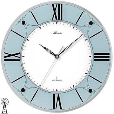 Funkwanduhr analog blau hellblau mit Glas