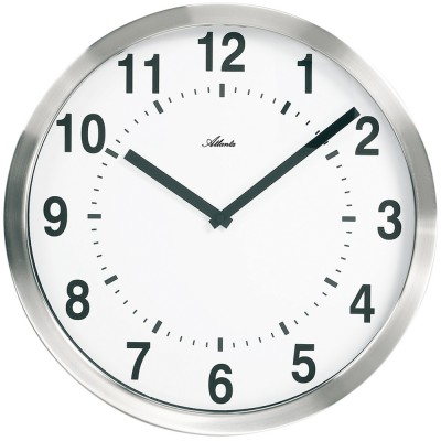 Wanduhr Quarz analog silbern rund aus Kunststoff mit Metallrahmen