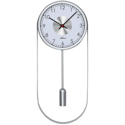 Wanduhr Quarz analog mit Pendel Pendeluhr silber weiß