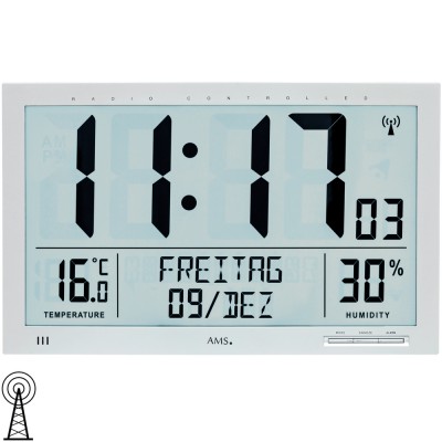 AMS Wanduhr Tischuhr Funk Funkwanduhr digital Datum Thermometer Wecker