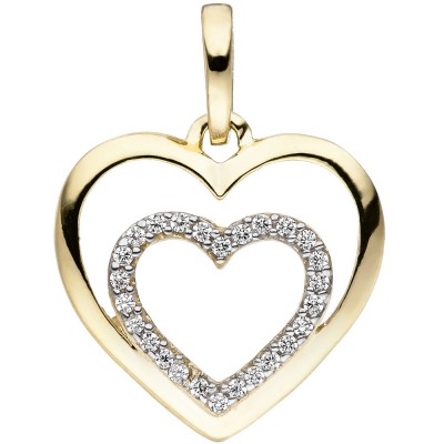 JOBO Anhänger Herz Herzen 375 Gelbgold bicolor 26 Zirkonia Goldherz