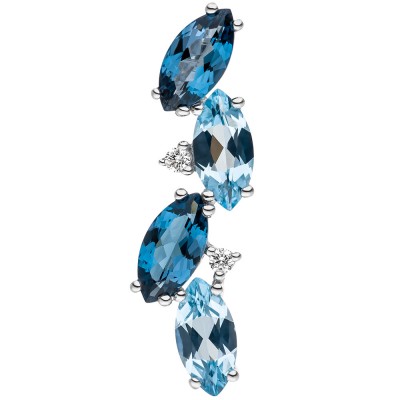 JOBO Anhänger 585 Weißgold 2 Diamanten Brillanten 4 Blautopase hellblau blau