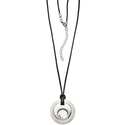 Collier Kette mit Anhänger Edelstahl 3 bewegliche Kristalle Textilband 56cm