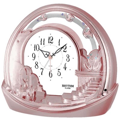 Tischuhr Quarz mit Pendel rosa roségold farben mit Weckfunktion weiß