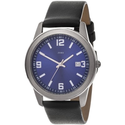 JOBO Herren Armbanduhr Quarz Analog blau Titan Lederband schwarz Datum