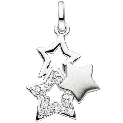 JOBO Anhänger Stern Sterne 925 Sterlingsilber teil matt 13 Zirkonia Silbersterne
