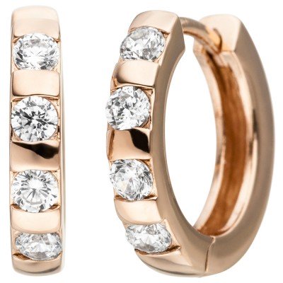 JOBO Creolen 925 Sterlingsilber rotgold vergoldet 8 Zirkonia Ohrringe