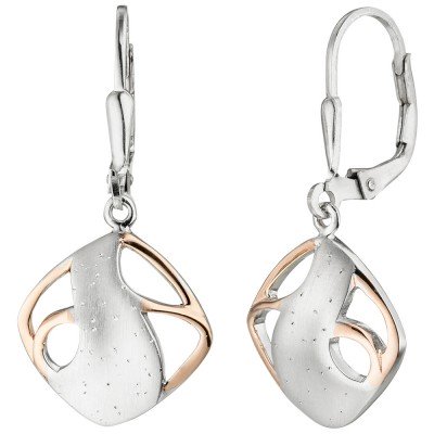 JOBO Ohrhänger 925 Sterlingsilber bicolor vergoldet teil matt Boutons