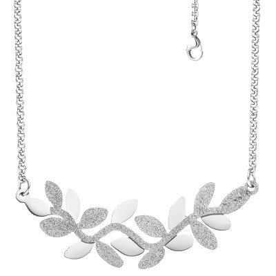 JOBO Collier Halskette Blätter Edelstahl mit Glitzereffekt 46cm Kette