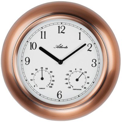 Atlanta Wanduhr Quarz analog rotgold farben rund Hygrometer Thermometer