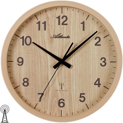 Atlanta Wanduhr Funk analog braun hellbraun Holz-Optik rund