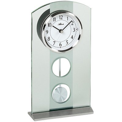 Atlanta Tischuhr Quarz mit Pendel silbern modern mit Glas Pendeluhr