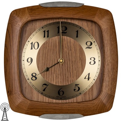 AMS Wanduhr Funk analog Holz Eiche massiv