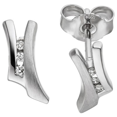 JOBO Ohrstecker 585 Weißgold teil matt 6 Diamanten Brillanten Ohrringe