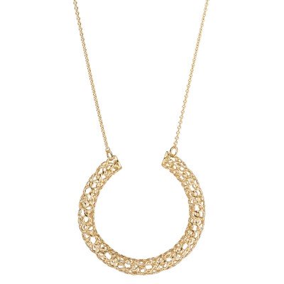 Collier Kette mit Anhänger Geflecht 750 Gelbgold 45cm