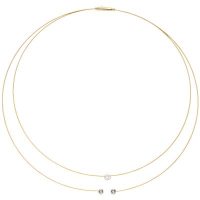 JOBO Collier Halskette 2-reihig 750 Gold bicolor 3 Diamanten Brillanten 42cm Kette