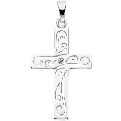 JOBO Anhänger Kreuz 925 Sterlingsilber 1 Zirkonia Kreuzanhänger Silberkreuz