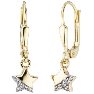JOBO Kinder Ohrhänger Stern 375 Gelbgold 12 Zirkonia Ohrringe