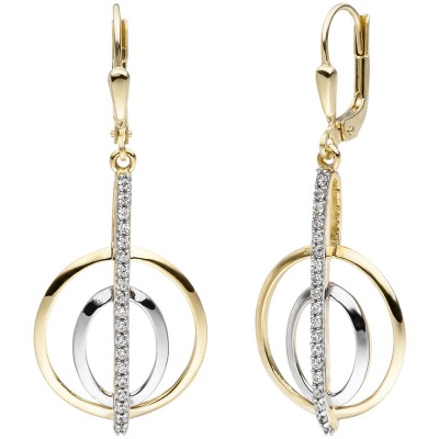 JOBO Ohrhänger 375 Gelbgold bicolor 38 Zirkonia Ohrringe Boutons