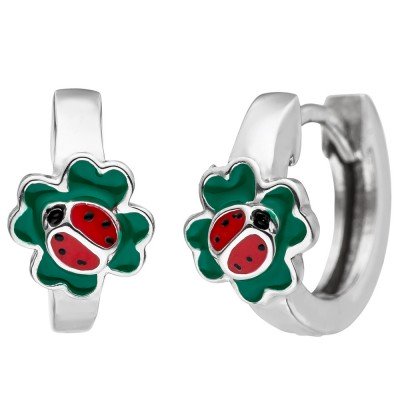 JOBO Kinder Creolen Marienkäfer Kleeblatt 925 Sterlingsilber Ohrringe