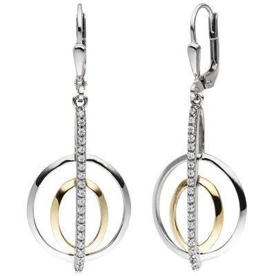 JOBO Ohrhänger 925 Sterlingsilber bicolor vergoldet 38 Zirkonia Ohrringe Boutons