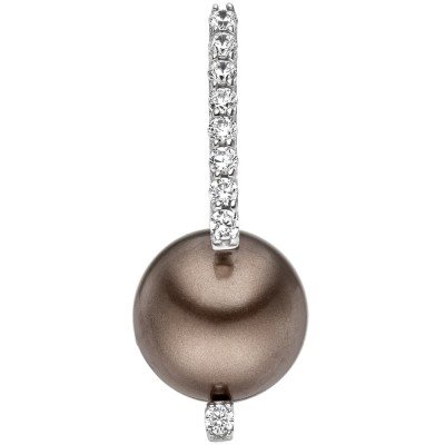 JOBO Anhänger 925 Sterlingsilber 1 braune Perle 9 Zirkonia Perlenanhänger
