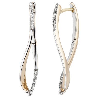 JOBO Creolen 585 Gelbgold bicolor 28 Diamanten Brillanten 0,12ct. Ohrringe