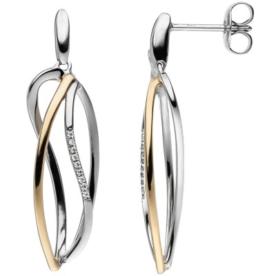 JOBO Ohrhänger 333 Weißgold Gelbgold bicolor 18 Zirkonia Ohrringe Ohrstecker