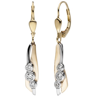 JOBO Ohrhänger 333 Gelbgold Weißgold bicolor 6 Zirkonia Ohrringe Boutons