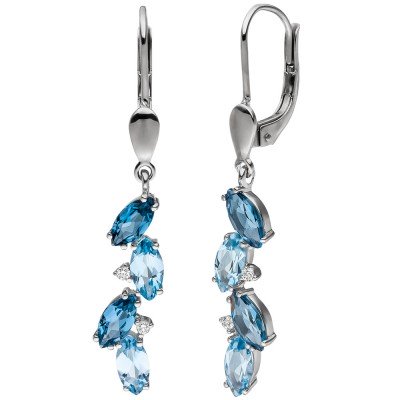 JOBO Ohrhänger 585 Weißgold 4 Diamanten Brillanten 8 Blautopase hellblau blau
