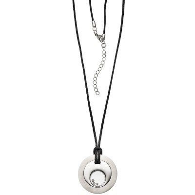 Collier Kette mit Anhänger Edelstahl 3 bewegliche Kristalle Textilband 56cm