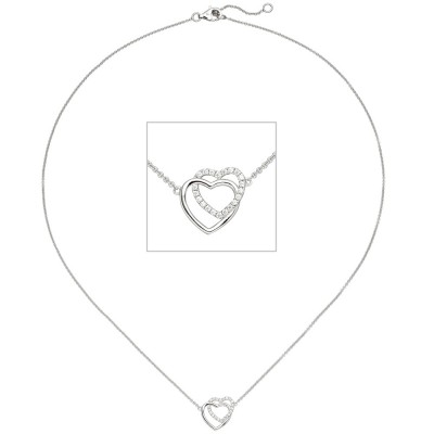 Collier Halskette Herzen 925 Sterling Silber 21 Zirkonia 45cm Kette