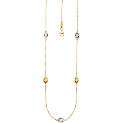 Collier Halskette Kette 585 Gelbgold 2 Amethyste 2 Citrine 1 Blautopas