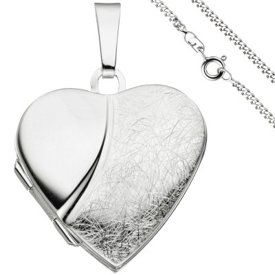 Medaillon Herz Anhänger zum Öffnen für 2 Fotos 925 Silber mit Kette 60cm