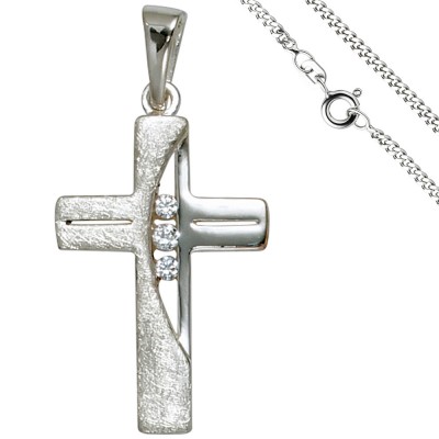Anhänger Kreuz 925 Silber 3 Zirkonia Kreuzanhänger Silberkreuz mit Kette 50cm